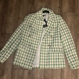 Fashion Nova Green and While tweed blazer